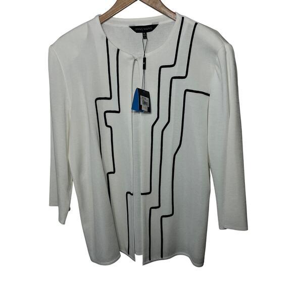 Ming Wang NWT Jacket White Black Acrylic Abstract Avant Garde Knit Evening XL - Picture 1 of 8